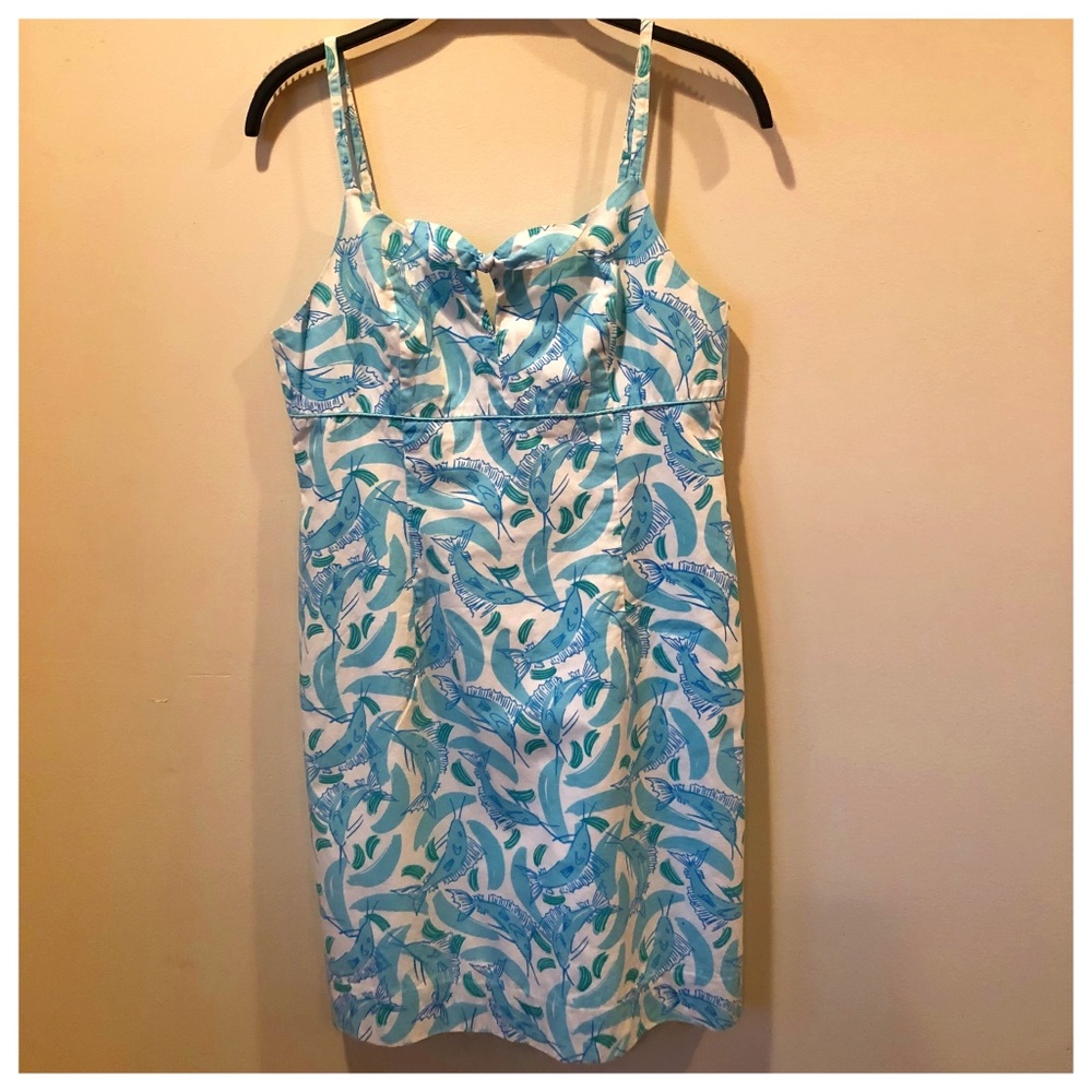 Lilly Pulitzer Sundress Size 8 Splash Blue Marlin White Label Vintage
